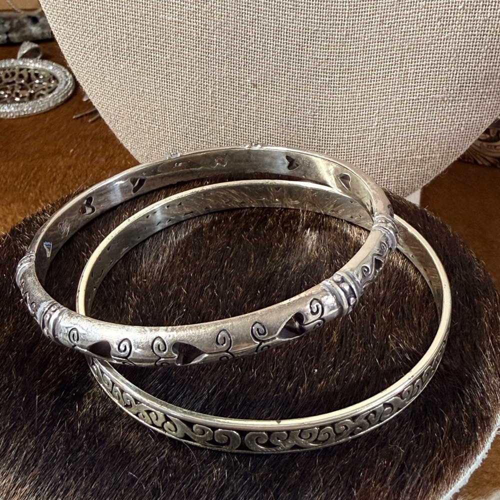 Elegant Brighton, Silverplated Bangle Set, “Shot Through The Heart” & Contempo